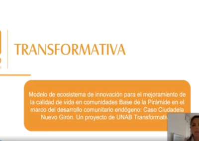 Andrea C. Martínez L. Modelo de ecosistema de innovación para el mejoramiento de la calidad de vida en comunidades base de la pirámide en el marco del desarrollo comunitario endógeno: caso Ciudadela Nuevo Girón. Un proyecto de UNAB transformativa.